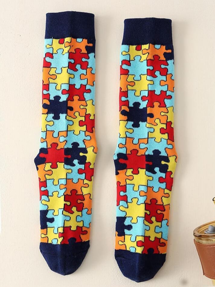 THEPAIR Men's Puzzle Print Fashionable Crew Socks